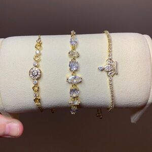 3 Piece Set Pretty Bird Real Gold Plated Dainty Lariat Bracelets